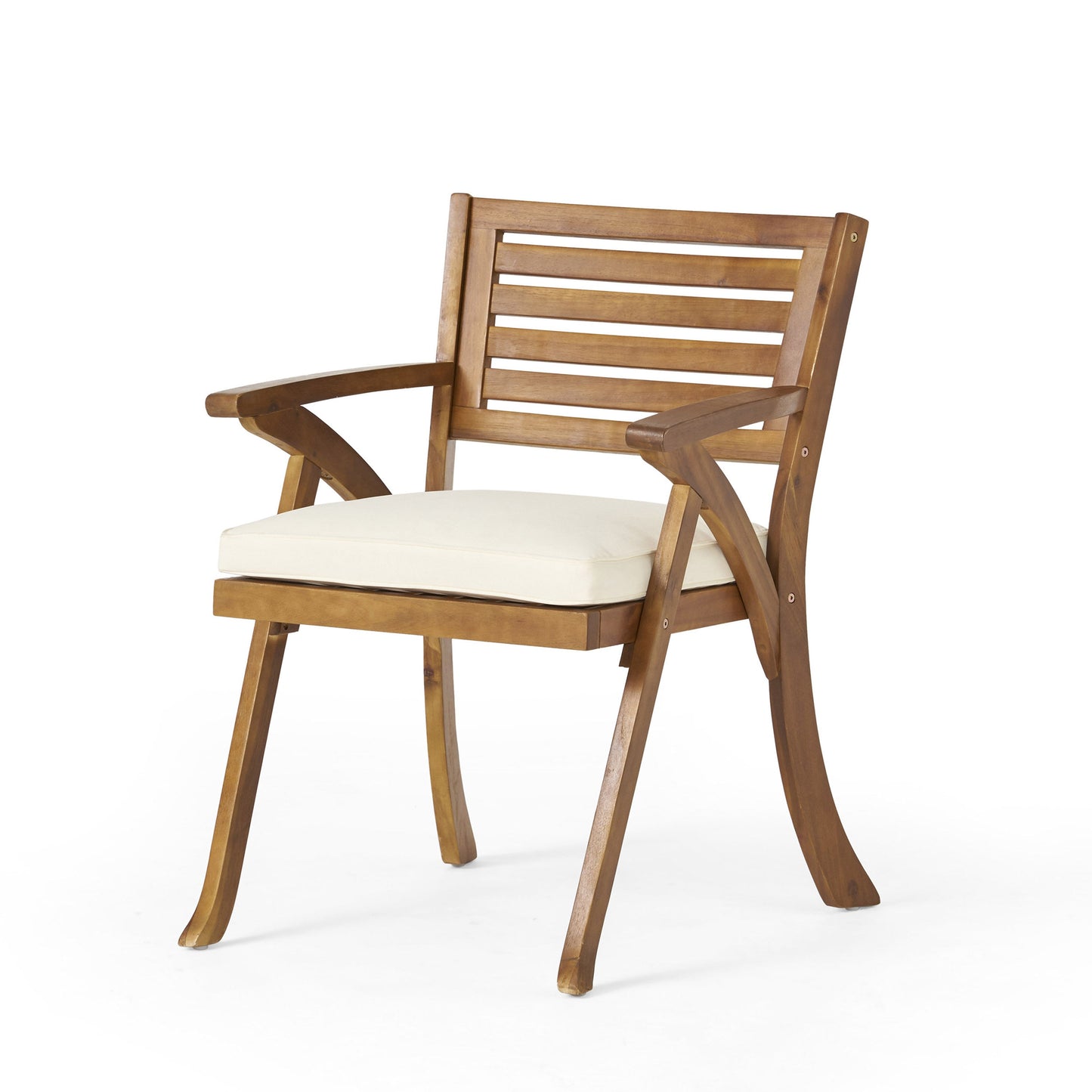 Outdoor Dining Chair Acacia Wood Teak Cream Cushion Set 2 27.5