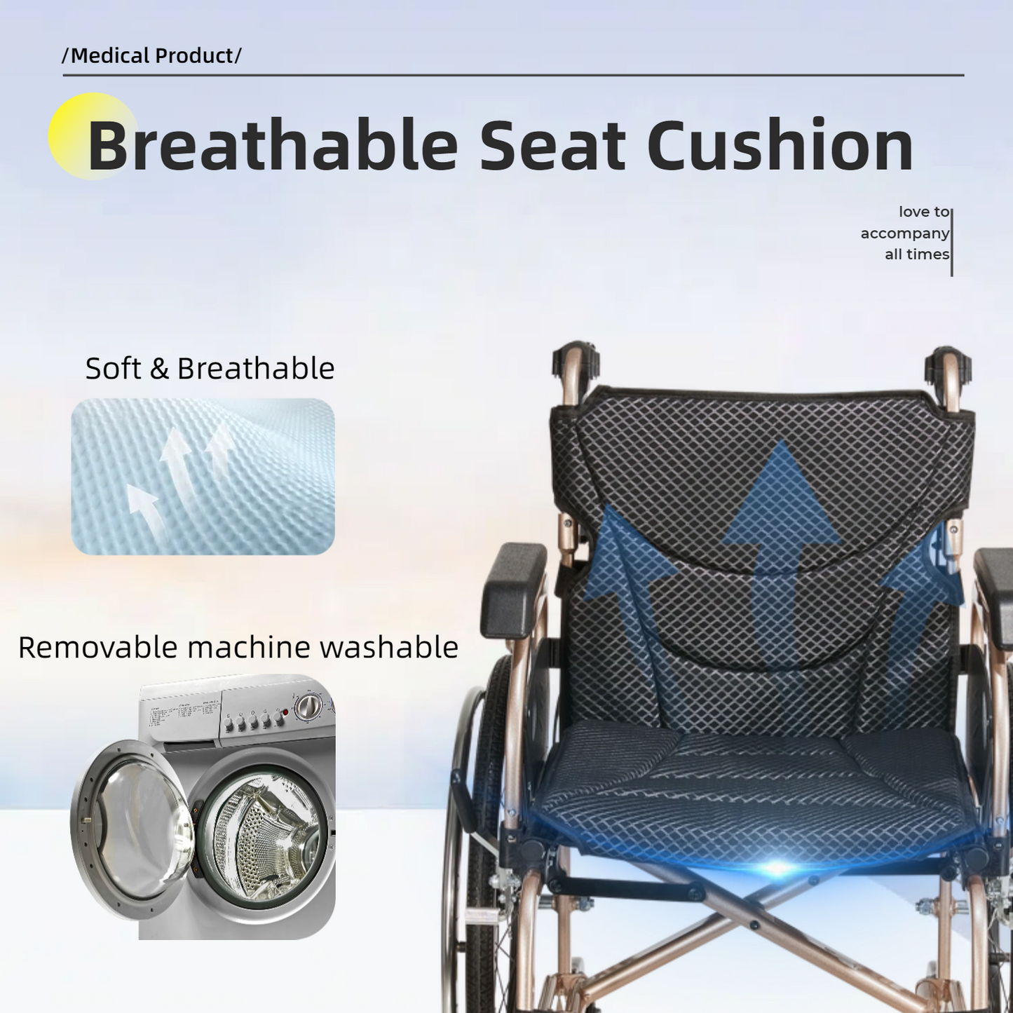 Wheelchair Manual Transport Folding Aluminum 18 In Seat 250 LB Gold Black