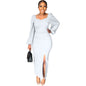 Solid Color Long Sleeved Split One Step Skirt