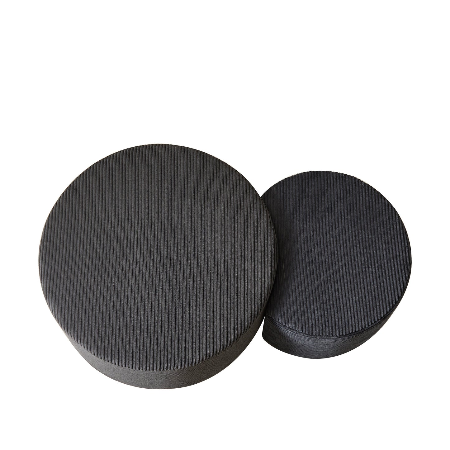Upholstered Round Coffee Table Set of 2, Black Corduroy Fabric, No Assembly