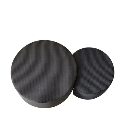 Upholstered Round Coffee Table Set of 2, Black Corduroy Fabric, No Assembly