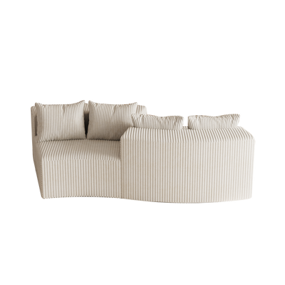 Sectional Sofa Modular Curved Corduroy Beige 2 Seat 4 Pillows
