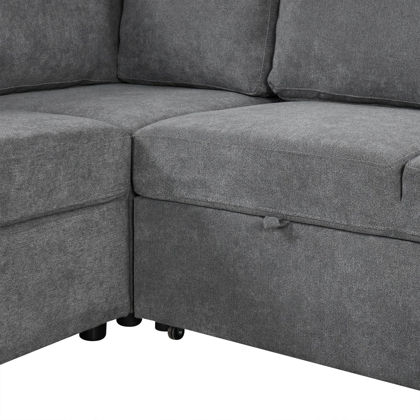 Sectional Sofa U-Shape Chenille Gray 5 Seat USB Ports Pull-Out 109 In
