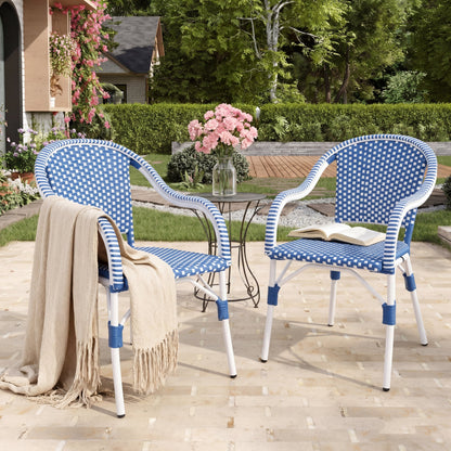 Outdoor Bistro Chairs Patio Dining Chairs Aluminum Frame PP Rattan Armchairs Set of 2