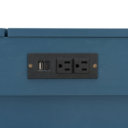 Queen Size Murphy Bed Wall Bed with Drawer and Sockets and USB Ports, Navy Blue