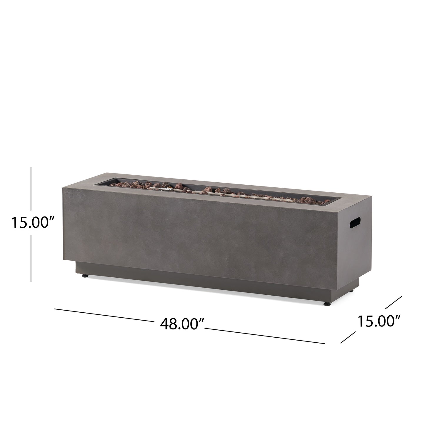 RECTANGULAR IRON FIRE PIT 50,000 BTU WITH TANK HOLDER, Stone Gray