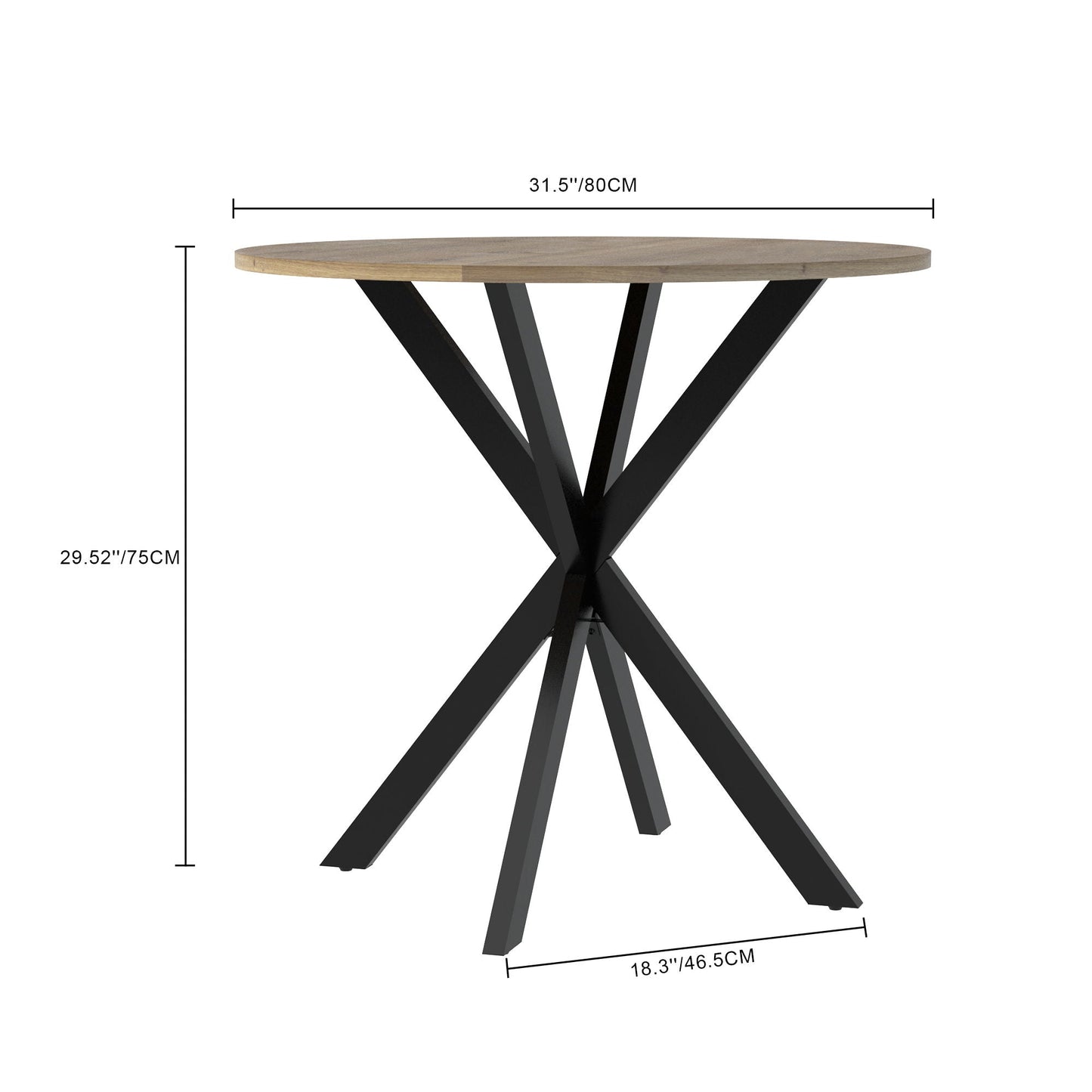 Round Dining Table For 2 - 4 People, Compact Kitchen Or Dining Room - Rustic Brown