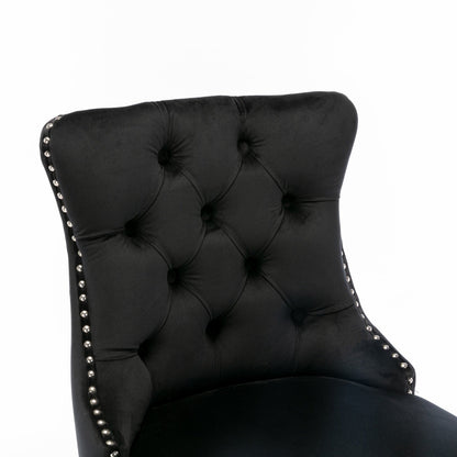 Contemporary Velvet Upholstered Barstools Button Tufted with Wood Legs, Set of 2, Black