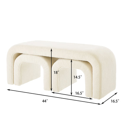 Set of 3 U-Shaped Modern Bench Teddy Ottoman, Cream, 43.5x16.5x19
