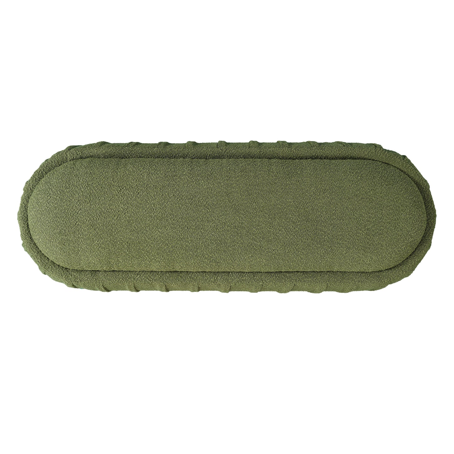 Upholstered Oval Ottoman Olive Green Boucle Rubberwood Legs 50x17.95x16.34