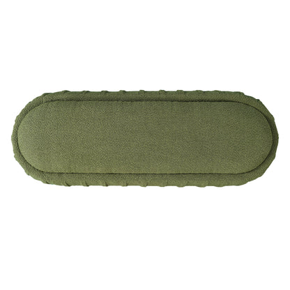 Upholstered Oval Ottoman Olive Green Boucle Rubberwood Legs 50x17.95x16.34