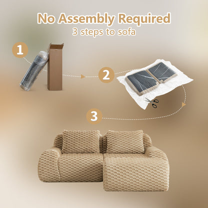 Sectional Sofa L-Shape Modular Flannelette Light Camel 2 Seat 82 In