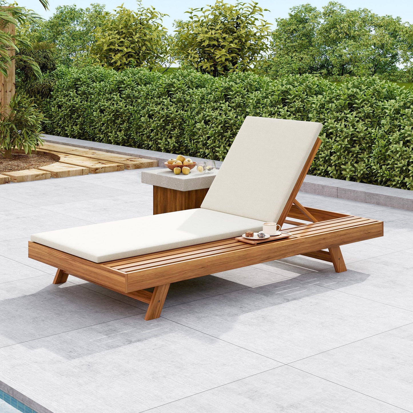 Outdoor Chaise Lounge Acacia Wood 79" 4-Position
