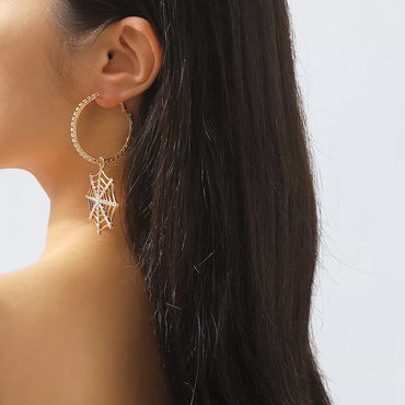Halloween Spider Web Dangle Hoop Earrings