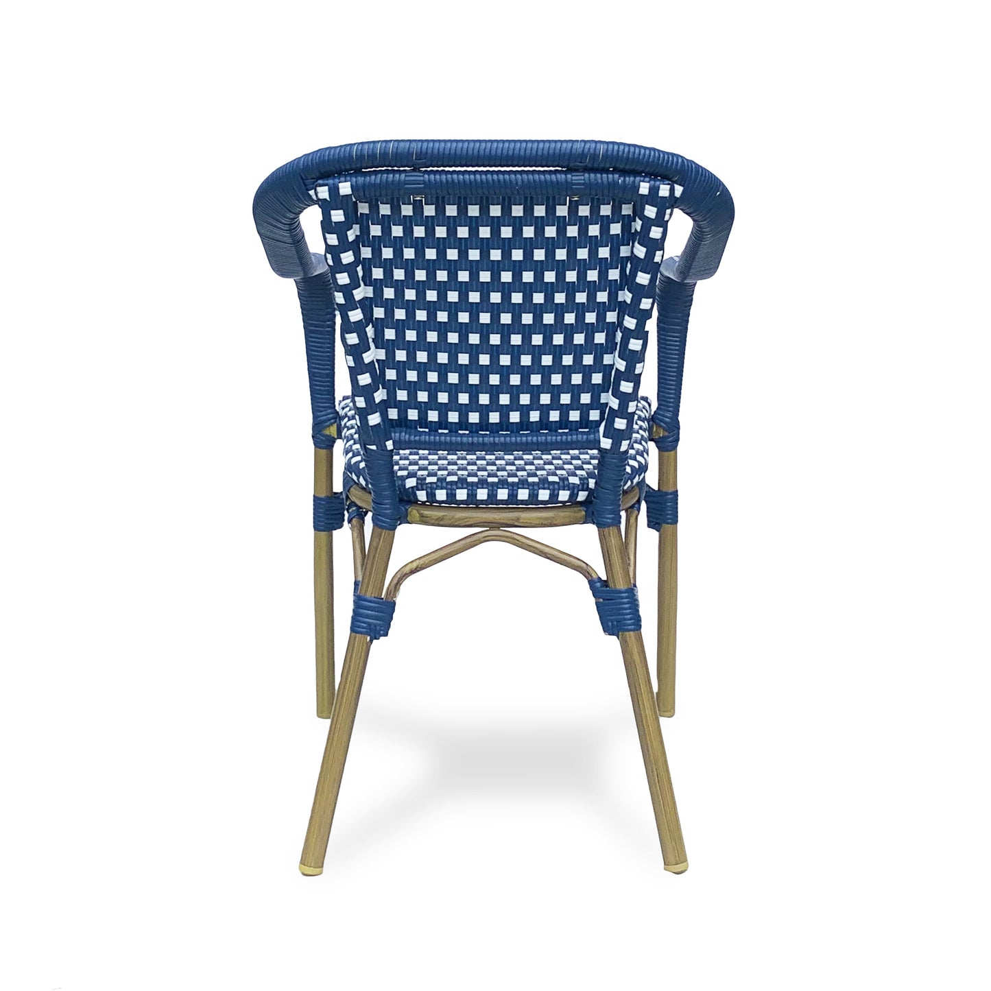 Outdoor Bistro Chair Set of 2, Rattan Wicker Aluminum Frame, White and Navy