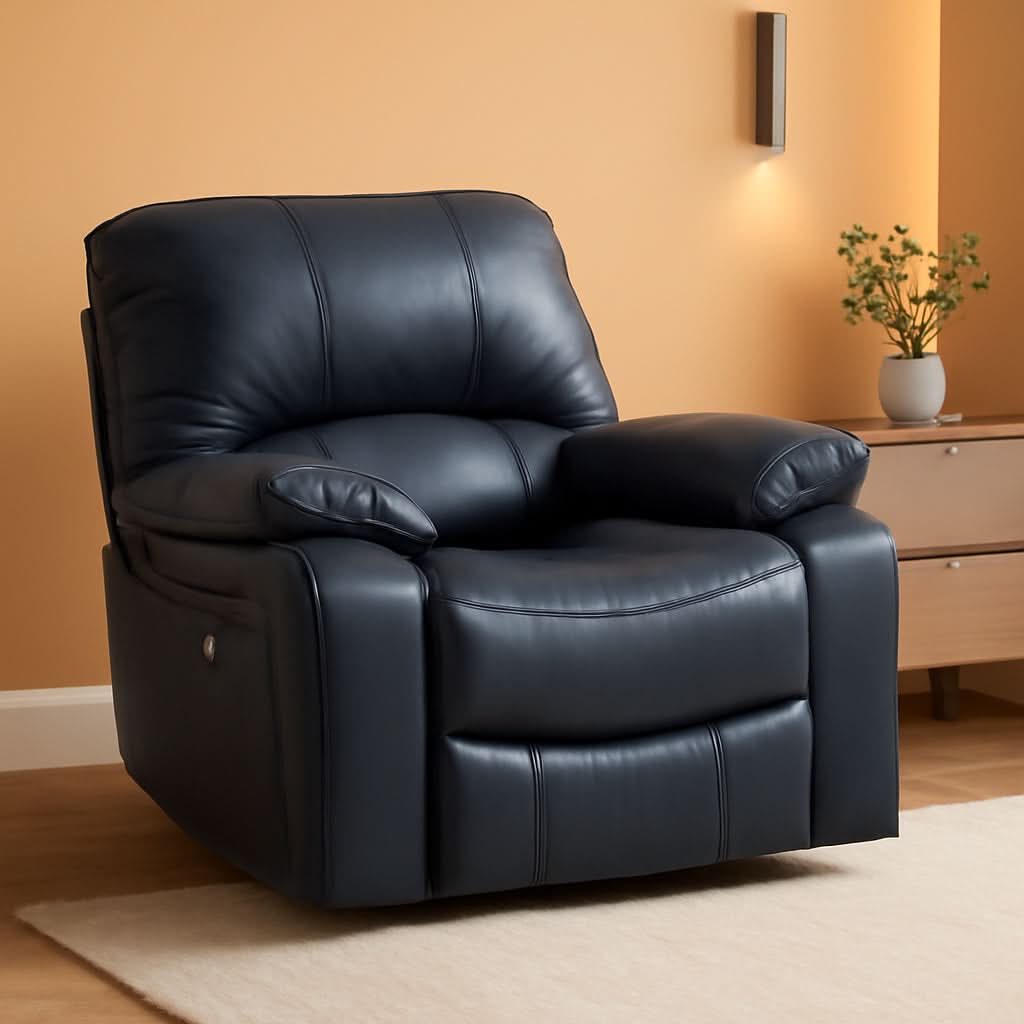 Modern Blue Leather Match Power Rocker Recliner With USB Port