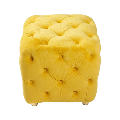Yellow Modern Velvet Upholstered Ottoman Small Cube 18.11x18.11x18.9