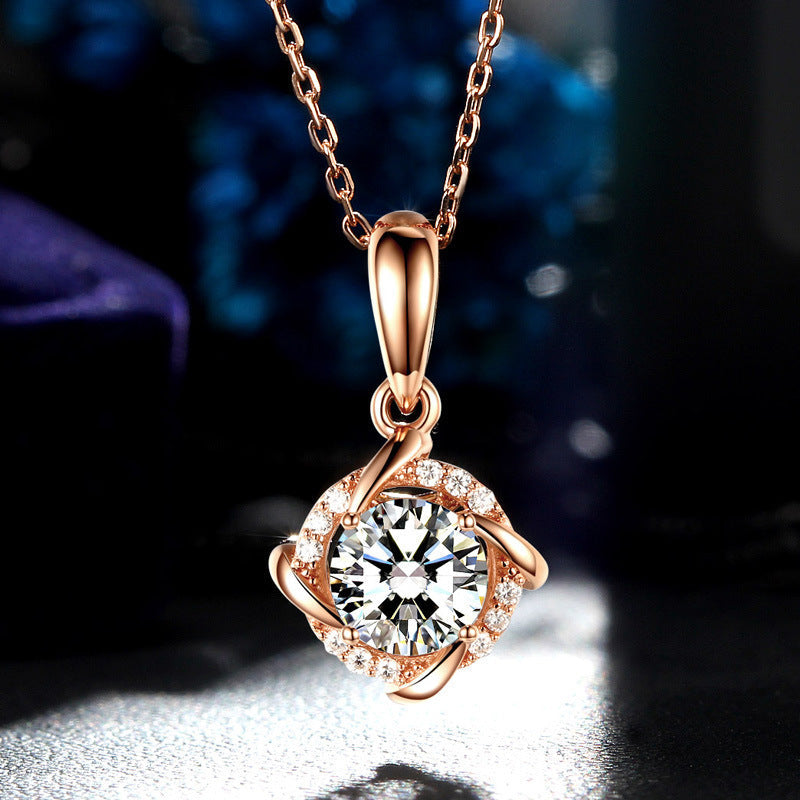 S925 Sterling Silver 1ct D-VVS1 Moissanite Necklace, Twisted Pendant Design, Platinum Plated 40&45cm Chain, GRA Certified Jewelry Gift Box