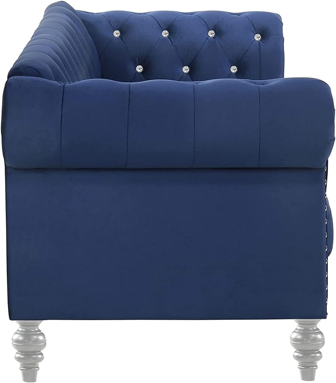 Royal Blue Crystal Tufted Velvet Sofa and Loveseat Set