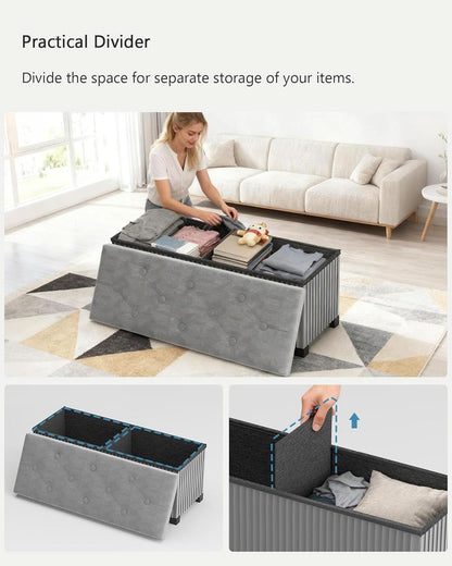 43 Inch Luxurious Velvet Storage Ottoman Bench Grey