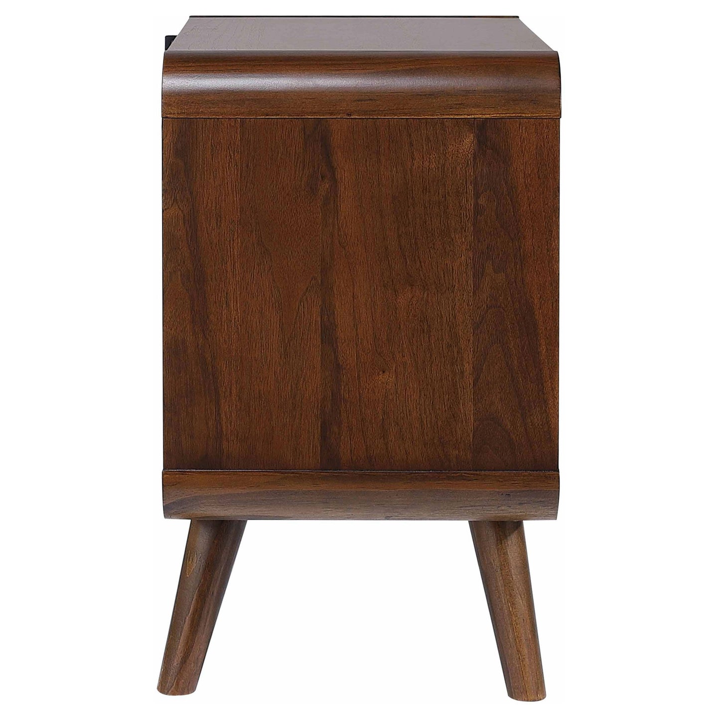 Nightstand Mid-Century Modern Dark Walnut 2-Drawer Gunmetal Hardware 27 In