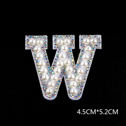 Pearl Rhinestone Cloth Sticker-Letter A-White-2 Pack