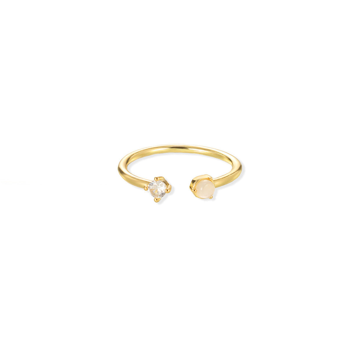 European And American Light-luxury 2-color Birthstone Peach-heart Zircon Stainless Steel 18K Gold-plated Womens Ring