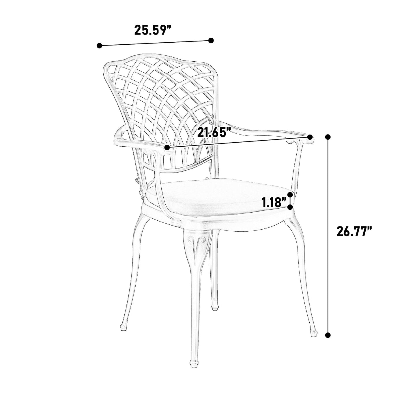 Outdoor Bistro Set Cast Aluminum White 3 Piece Umbrella Hole Cushions
