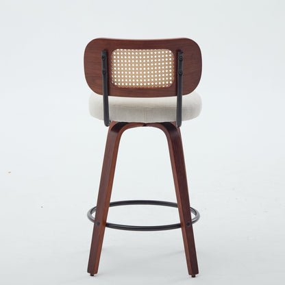 26-Inch Counter Height Bar Stools Set of 3, Walnut Black Cane Rattan Back, Beige