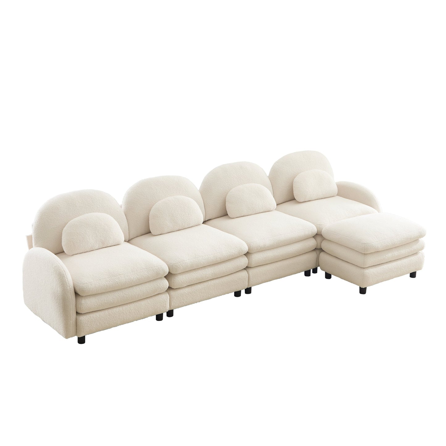Sectional Sofa Modular Cloud Teddy Beige White 4 Seat Ottoman