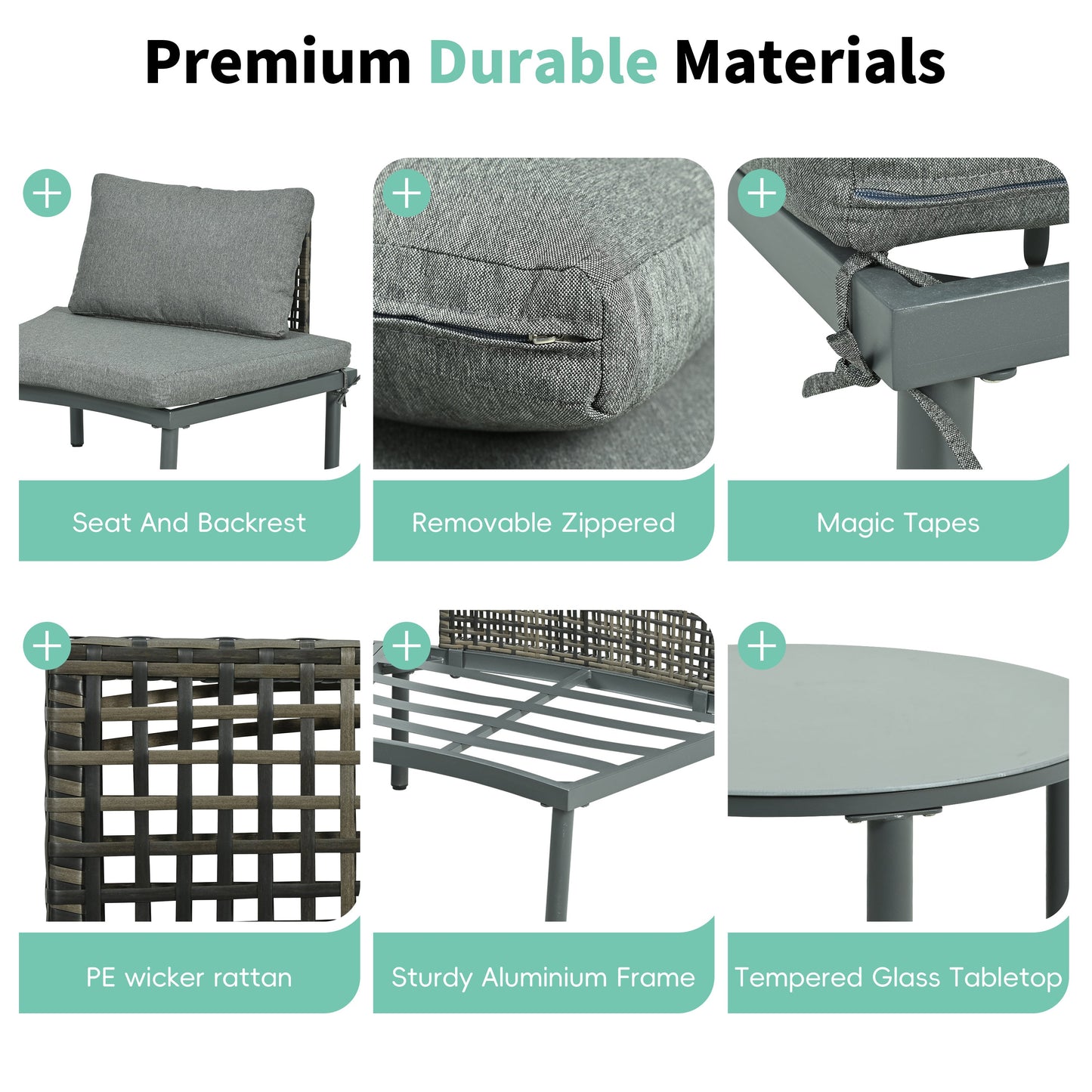 Outdoor Patio Set Half Moon Wicker Aluminum Gray 8 Piece 2 Tables