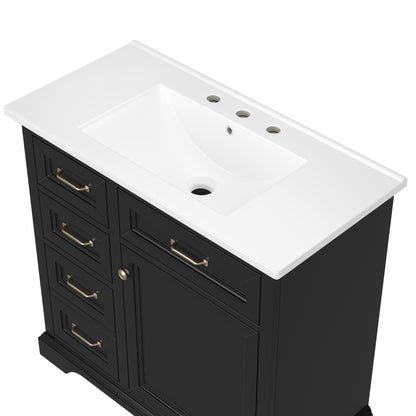 36-Inch Bathroom Vanity with Ceramic Sink Top, 4 Drawers and 1 Soft-Close Door