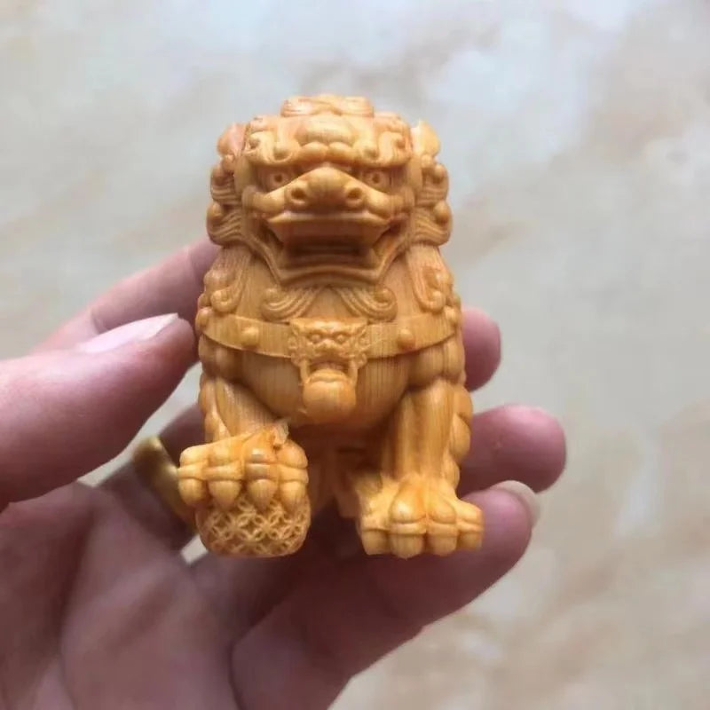 Solid Wood Carving Decorative Ornaments Of Forbidden City Lion ，Handmade，Home Lucky Mascot， Chinese Characteristic Animal Statue