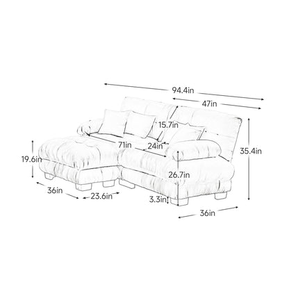 Sectional Sofa Cloud Curved Chenille Pink 2 Seat Convertible Ottoman