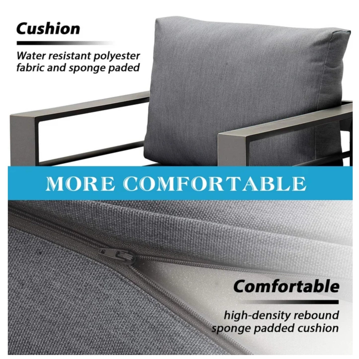 Outdoor Conversation Set 5 Seat Aluminum Gray Blue Cushion