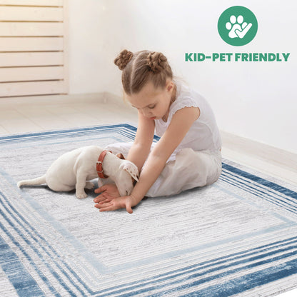 Marfi - 8' X 10' Bordered Area Rug - Blue / Ivory