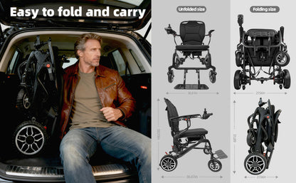 Wheelchair Electric Foldable Carbon Fiber 37 LB 30 Mile Range 38x24x37 In