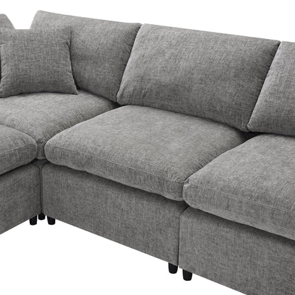 6-Seat U-Shape Modular Sofa with Ottoman, 130