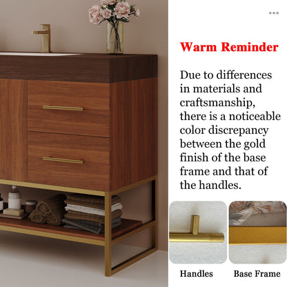 36' Modern Free-Standing Bathroom Vanity with Seamless Ceramic Sink & Sintered Stone Top