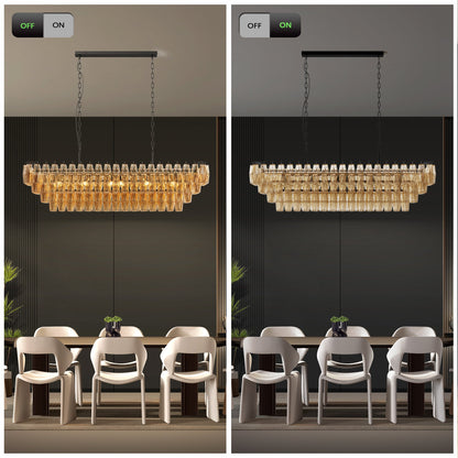 Chandelier Rectangle Black 12-Light 4-Tier Smoke Glass 54 In Farmhouse