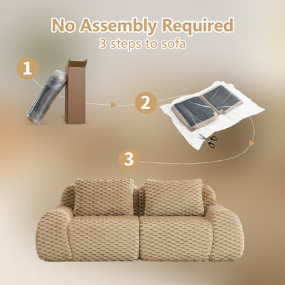 Sectional Sofa Modular Flannelette Camel 2 Seat Curved Footrest
