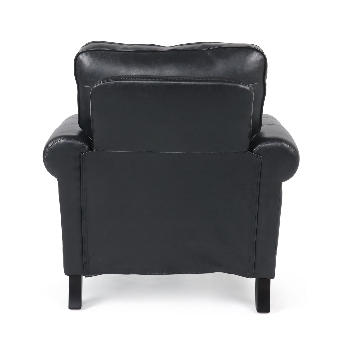Club Chair Contemporary PU Leather Black Rolled Arms Nailhead Trim 37 In