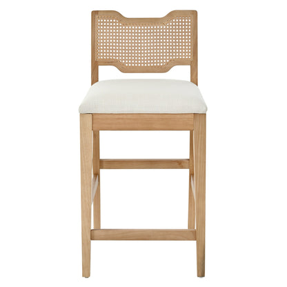 28 in Farmhouse Barstools Set of 2, Upholstered Iron Counter Stools with Rattan Backrest