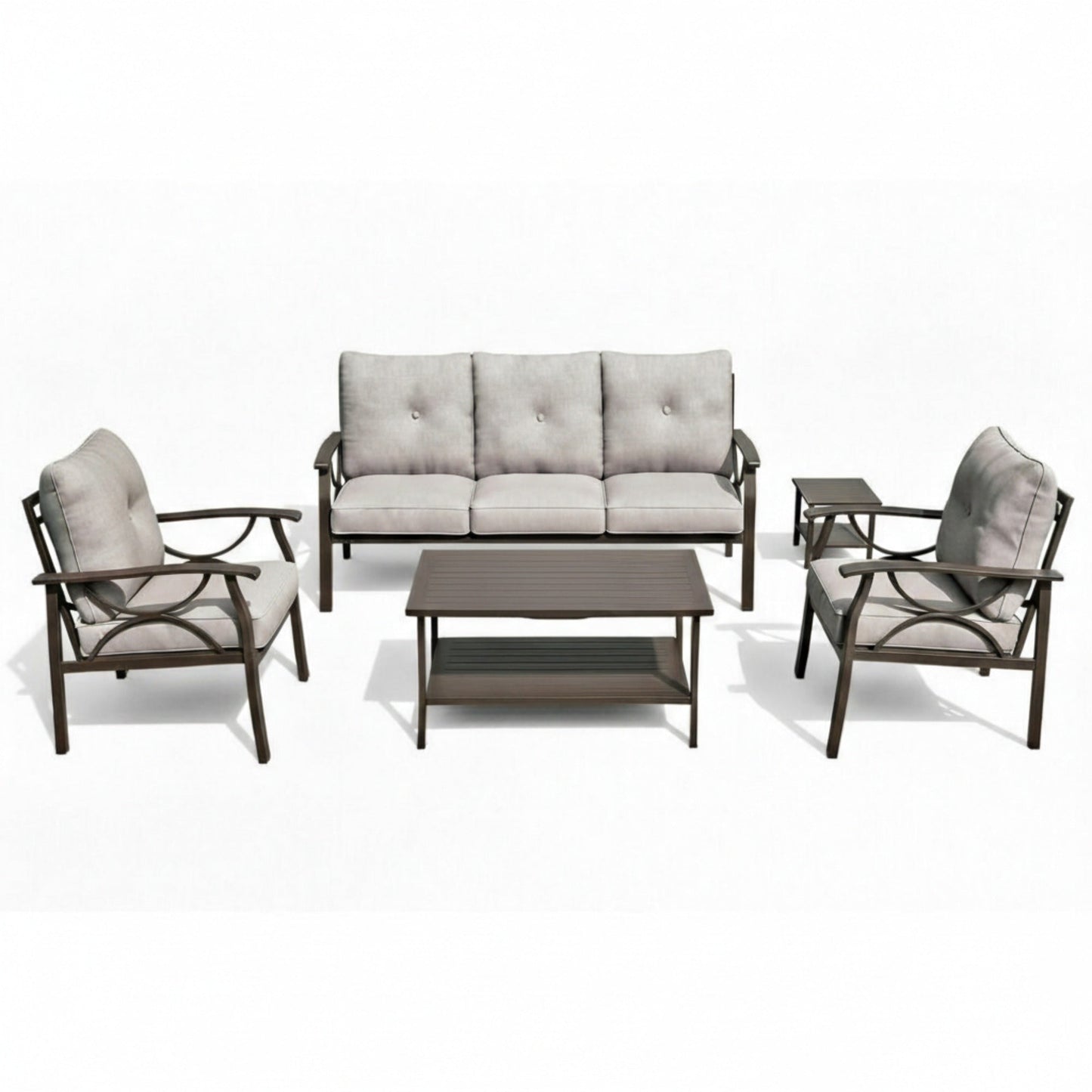Outdoor Patio Set Steel 5 Piece Khaki Gray Cushions