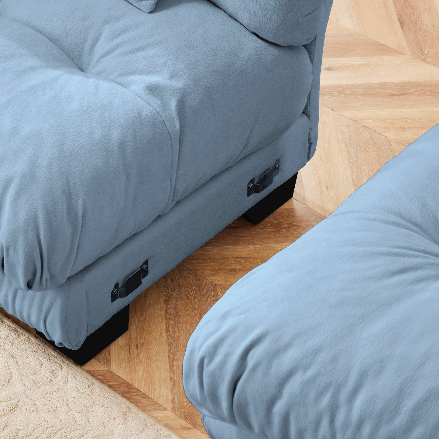 Sectional Sofa Cloud Chenille Blue 2 Seat Convertible Ottoman