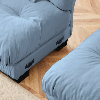 Sectional Sofa Cloud Chenille Blue 2 Seat Convertible Ottoman