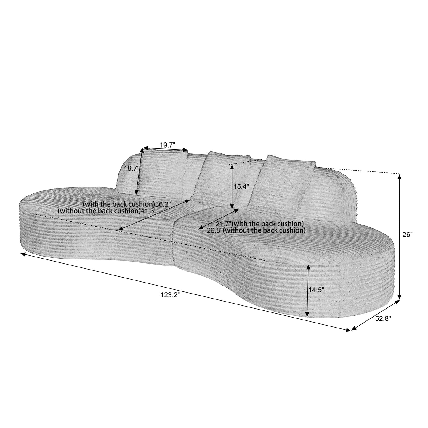 Curved Corduroy Sectional Sofa 4-Seat 123" Black