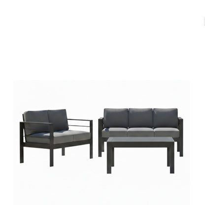 Outdoor Conversation Set 5 Seat Aluminum Gray Blue Cushion