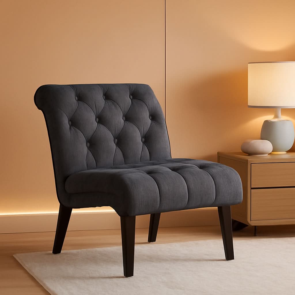 Set Of 2 Button Tufted Slipper Chairs For Living Room