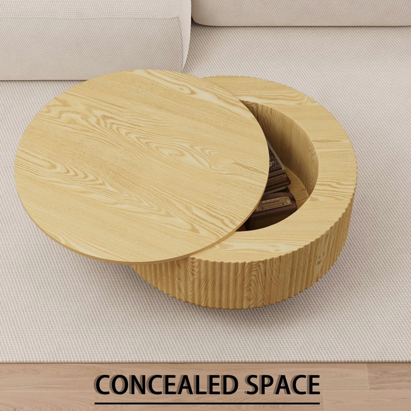 29.53 'MDF modern round coffee table and 2 PU dining chairs set, ring-striped